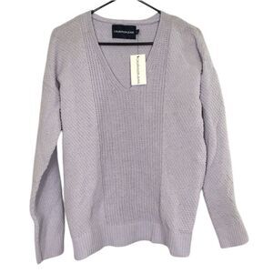 NWT CALVIN KLEIN JEANS MINIMALIST LAVENDER CHUNKY KNIT V NECK PULLOVER SWEATER L